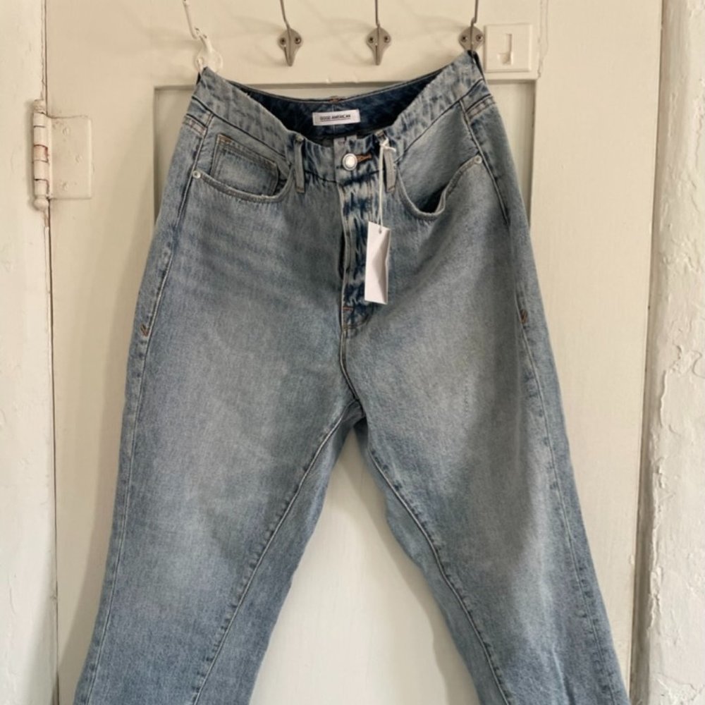 Good American Good Vintage Twisted Seam Frayed Straight Leg Jeans